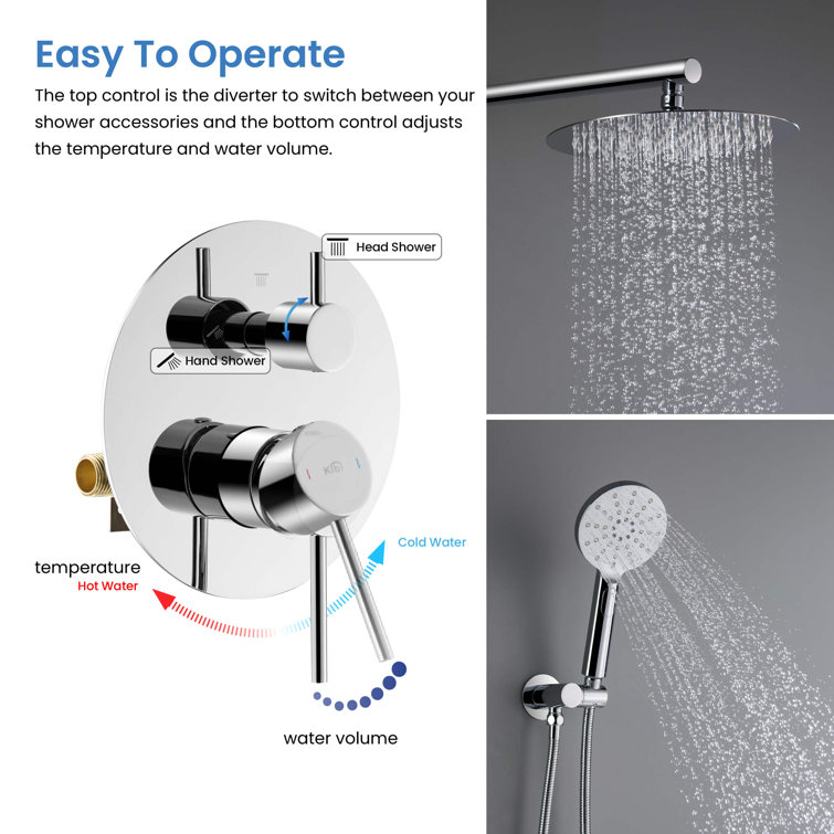 Chrome Wall Mounted Circular Shower System with Brass Rain Shower