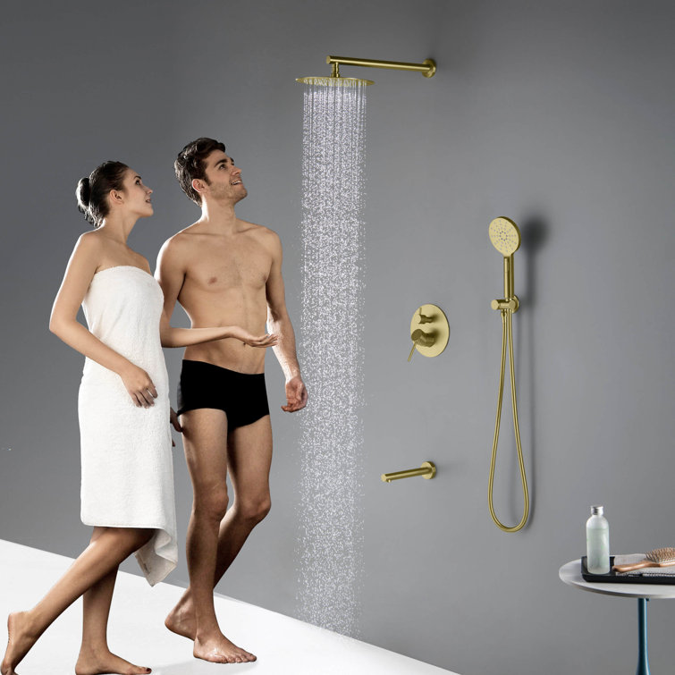 Brushed Gold Circular 3-Function Shower System with Brass Valve
