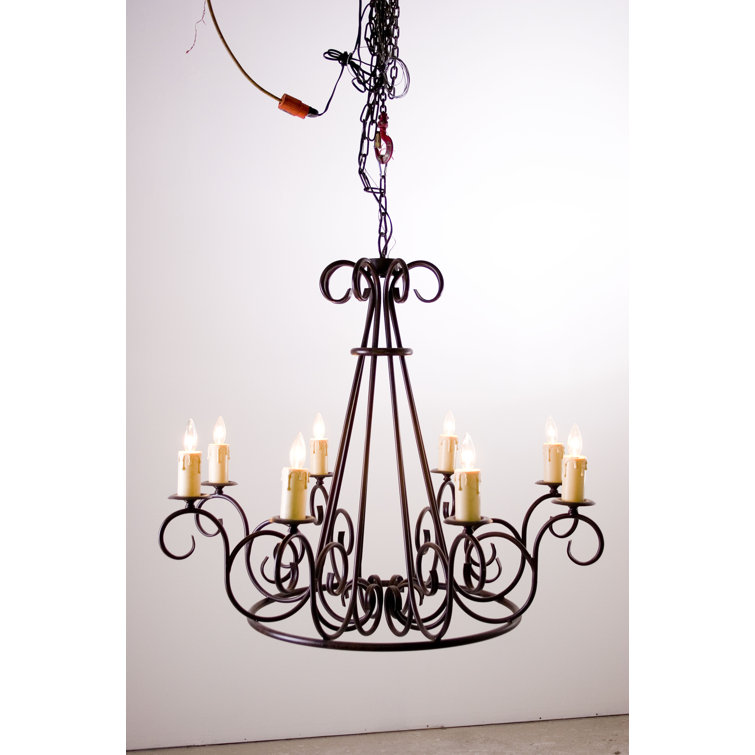 Rustic Iron 8-Light Candle Chandelier with Faux Ivory Candles