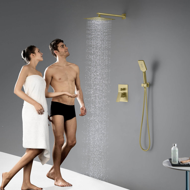 Brushed Gold Brass Wall Mounted Rain Shower System