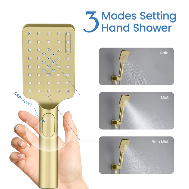 Brushed Gold Brass Wall Mounted Rain Shower System