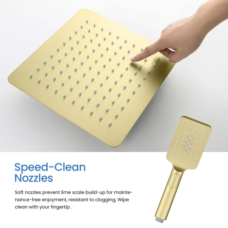 Brushed Gold Brass Wall Mounted Rain Shower System