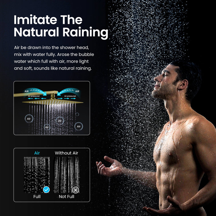 Brushed Gold Brass Wall Mounted Rain Shower System