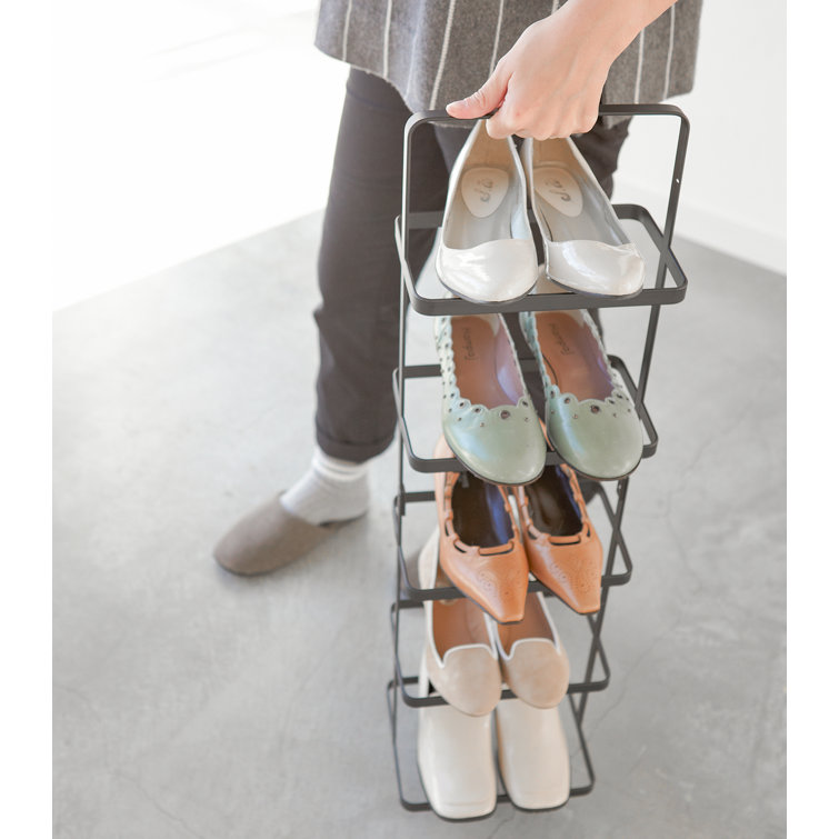 Slim Black Steel Stackable Shoe Rack with Carry Handle