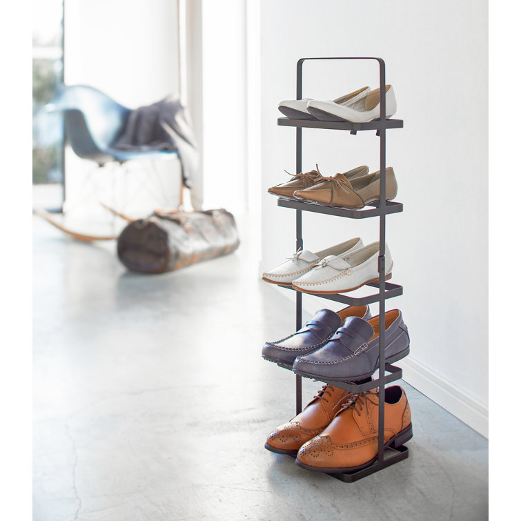 Slim Black Steel Stackable Shoe Rack with Carry Handle