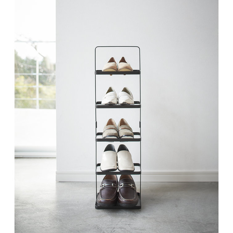 Slim Black Steel Stackable Shoe Rack with Carry Handle