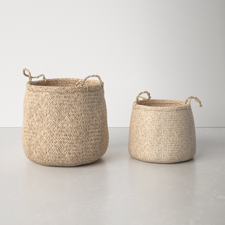 Eco-Friendly Round Seagrass Storage Basket Duo