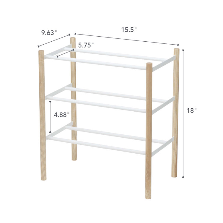 White Expandable 3-Tier Shoe Rack with Wood Accents