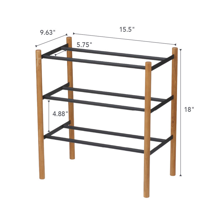 Expandable Black and Light Wood 3-Tier Shoe Rack