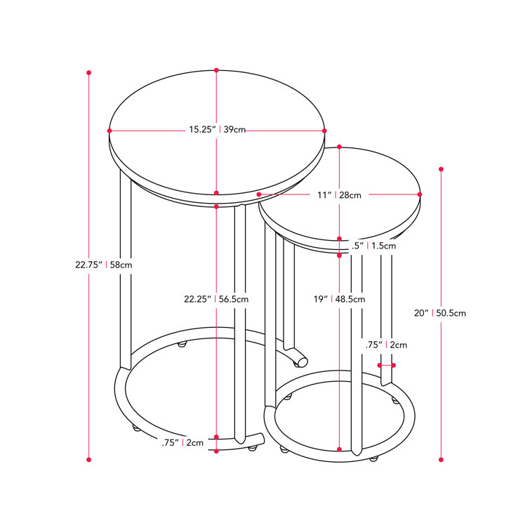 Fort Worth Natural Wood and Black Metal Round Nesting Side Tables