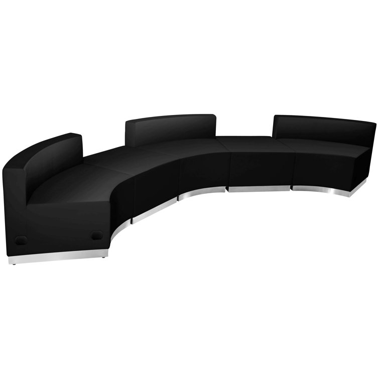 Hercules Modular 5-Piece Black Faux Leather Reception Set with Metal Base
