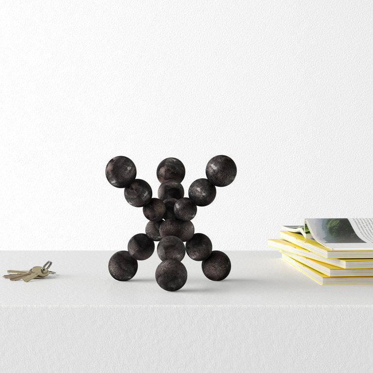 Black Geometric Wood Decorative Sculpture, 6.7"