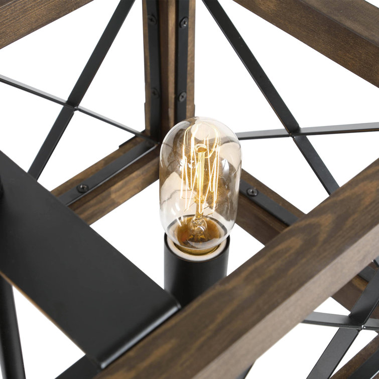 Rustic Black and Brown Wood Cage 5-Light Chandelier