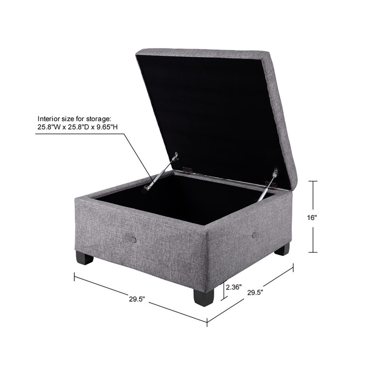 Charcoal Tufted Square Storage Ottoman with Graduated Legs