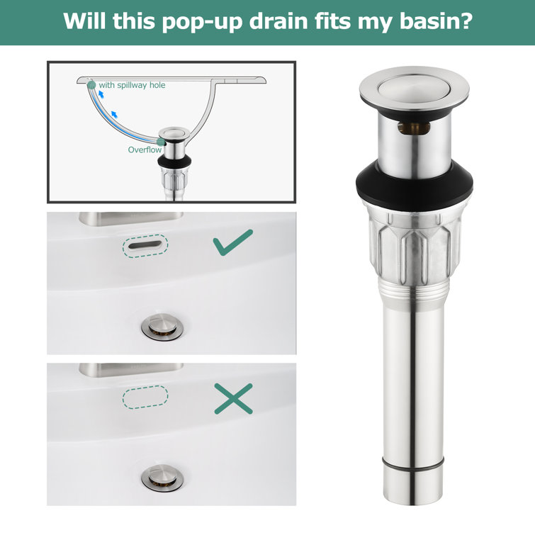 Brushed Nickel Metal Pop-Up Bathroom Sink Drain with Overflow