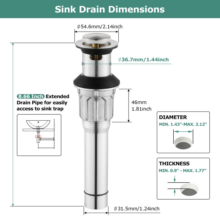 Brushed Nickel Metal Pop-Up Bathroom Sink Drain with Overflow