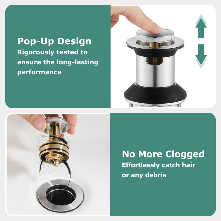 Brushed Nickel Metal Pop-Up Bathroom Sink Drain with Overflow