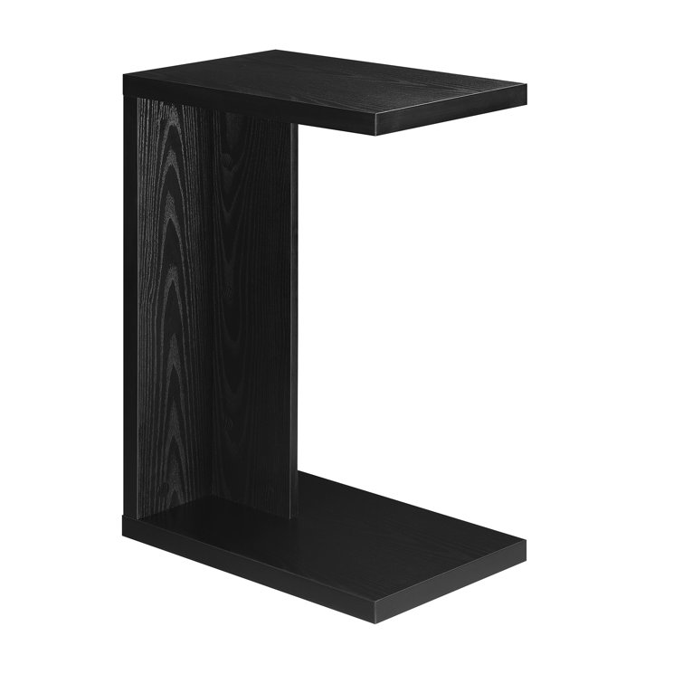 Black Rectangular Wood C-Shaped End Table