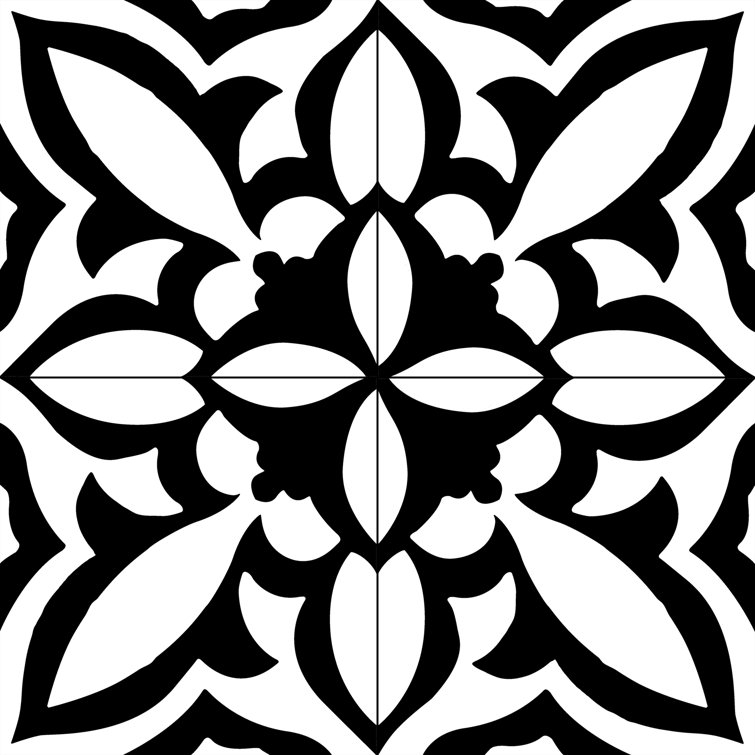 Luv Ti'Amo 8" Black and White Porcelain Encaustic Tile