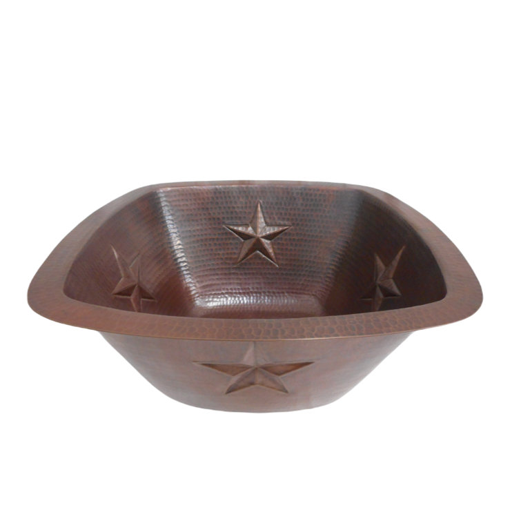 15" Square Aged Copper Hand-Hammered Kitchen Bar Sink