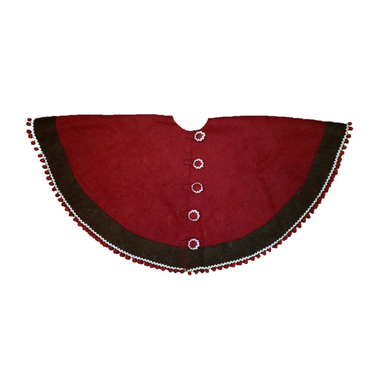 Hand-Felted Red and Brown Wool Christmas Tree Skirt with Tassels