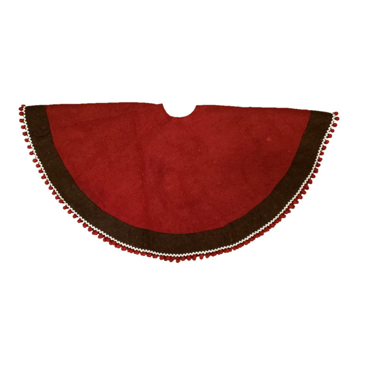 Hand-Felted Red and Brown Wool Christmas Tree Skirt with Tassels