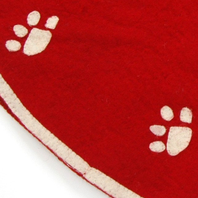 Handmade Red and White Felt Christmas Tree Skirt with Snowflakes
