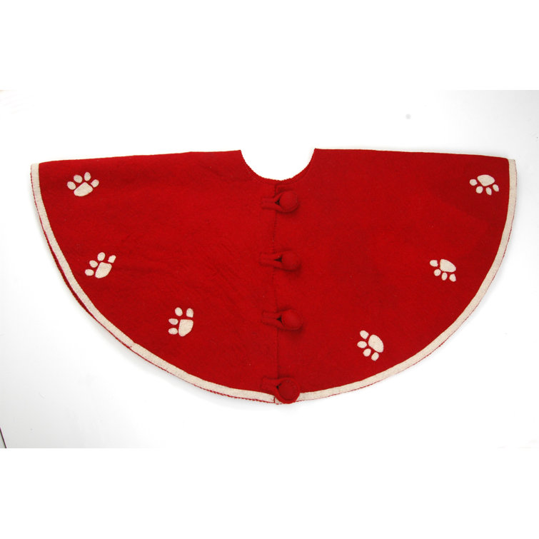 Handmade Red and White Felt Christmas Tree Skirt with Snowflakes