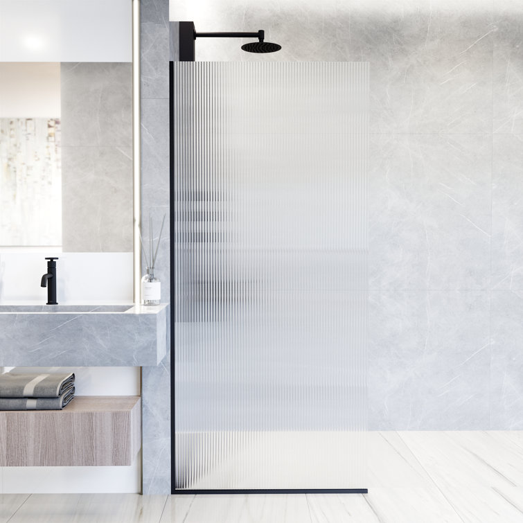 Zenith 34" Matte Black Frameless Fluted Glass Shower Screen