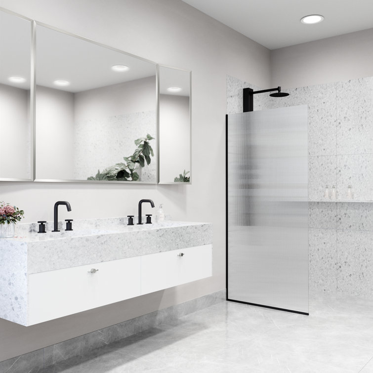 Zenith 34" Matte Black Frameless Fluted Glass Shower Screen