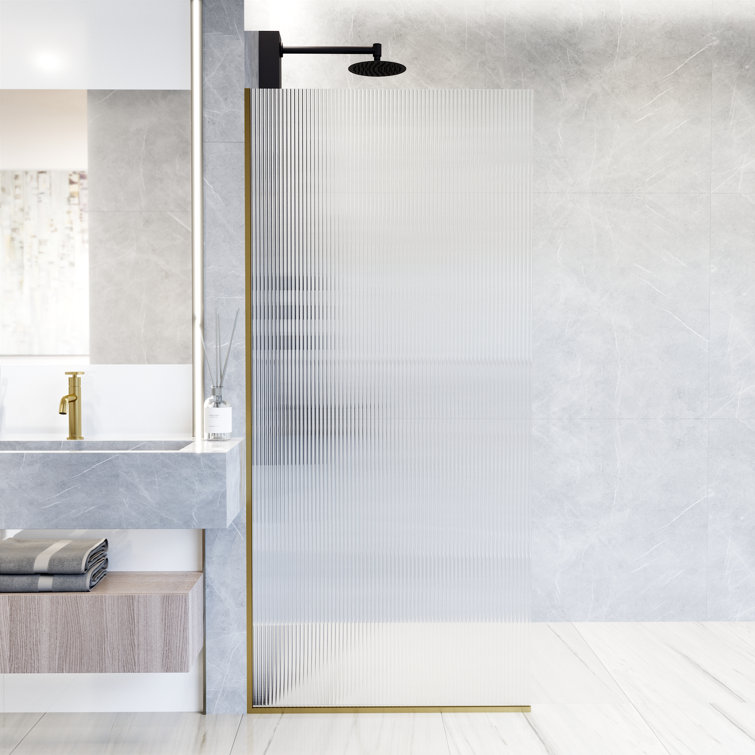 Zenith 34" Matte Gold Frameless Fluted Glass Shower Screen