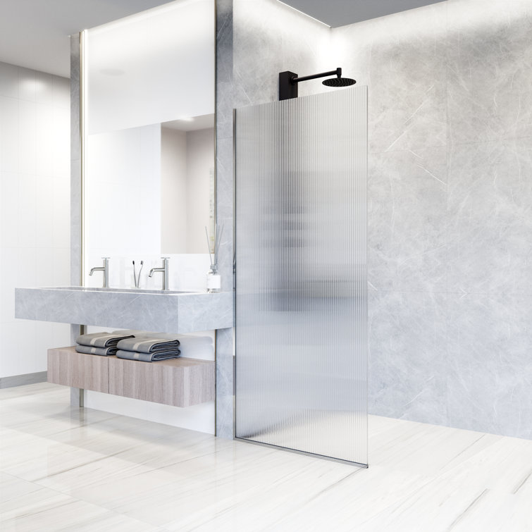 Zenith 34" x 74" Frameless Shower Screen with Fluted Glass in Black