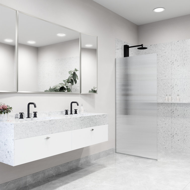 Zenith 34" x 74" Frameless Shower Screen with Fluted Glass in Black