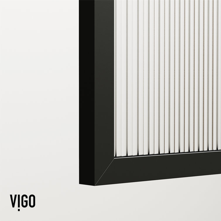 Meridian Matte Black Fluted Glass Shower Screen 34" x 74"
