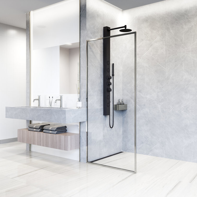 Meridian 34" W x 74" H Chrome Clear Glass Shower Screen