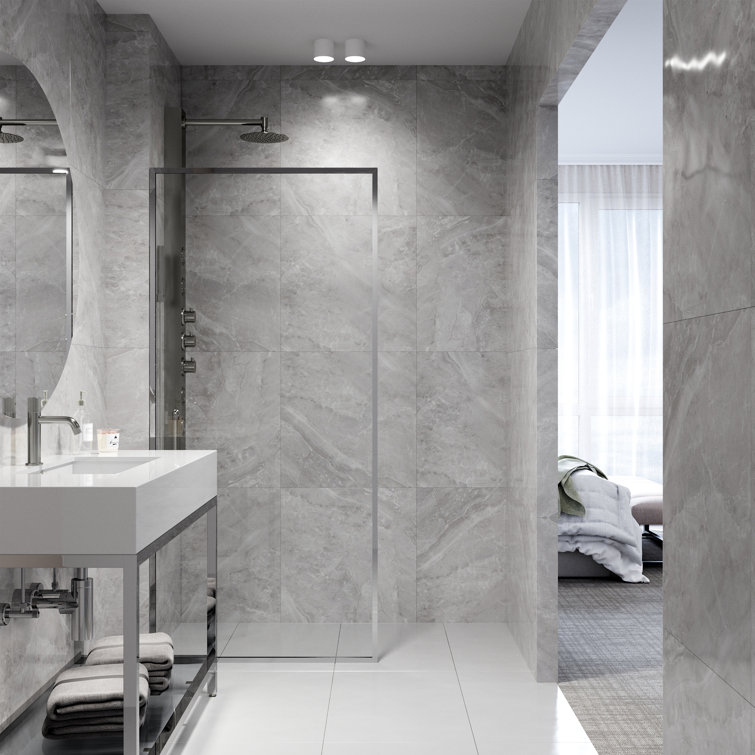 Meridian 34" W x 74" H Chrome Clear Glass Shower Screen