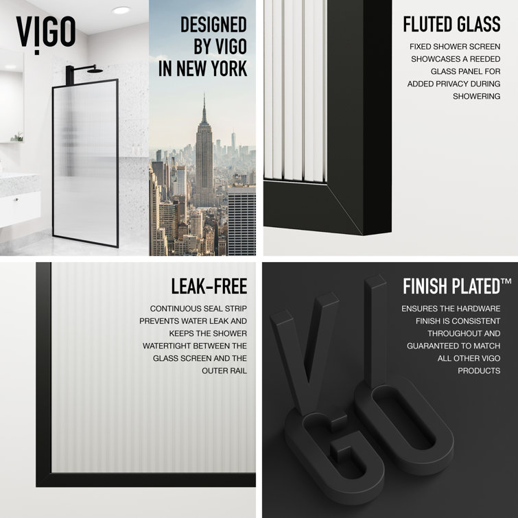 Meridian Matte Black Fluted Glass Shower Screen 34" x 74"