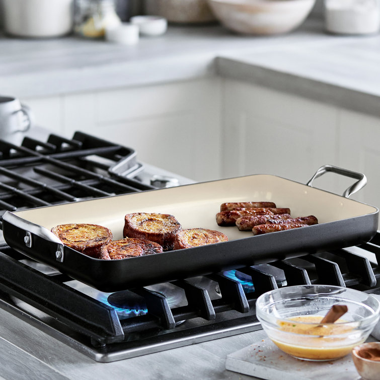 Black and White Ceramic Nonstick Double Burner Griddle Pan