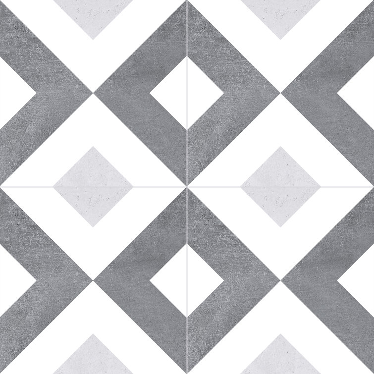 Luv Ahava 8" Gray and White Geometric Porcelain Tile
