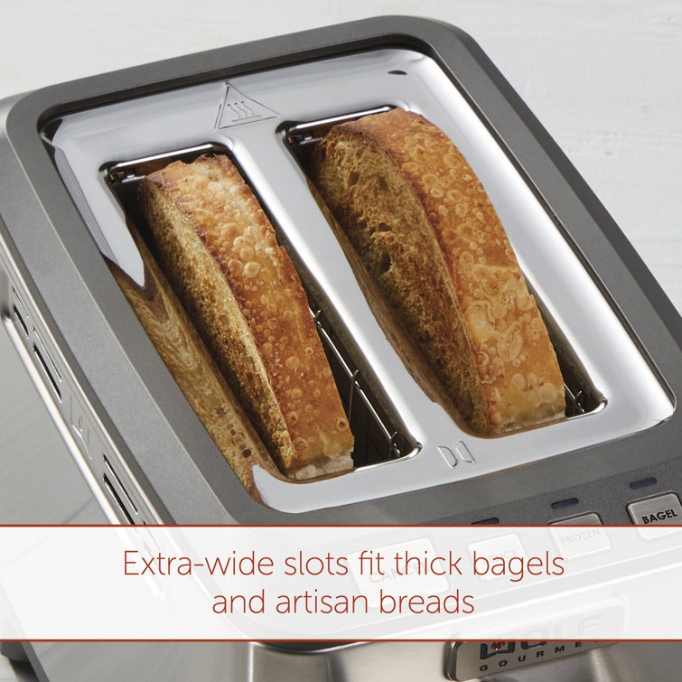 Stainless Steel 2-Slice Toaster with Red Knob and Wide Slots