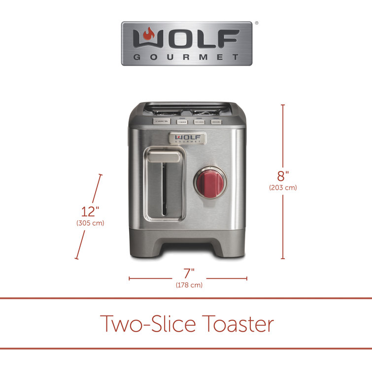 Stainless Steel 2-Slice Toaster with Red Knob and Wide Slots