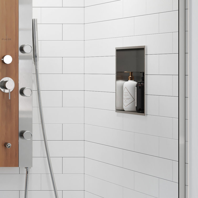 Brushed Stainless Steel Rectangular Shower Niche Shelf