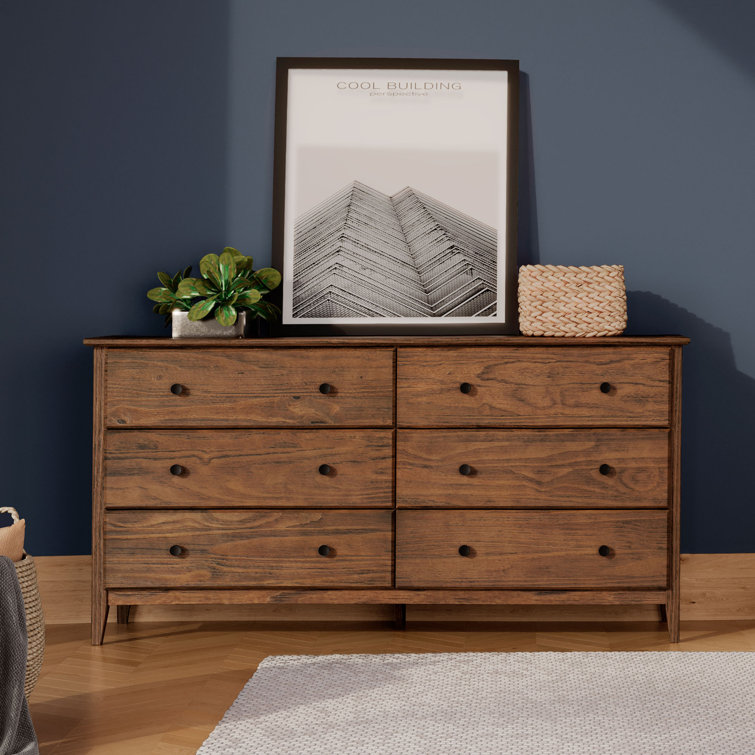 Brushed Walnut Coastal 6-Drawer Solid Wood Dresser