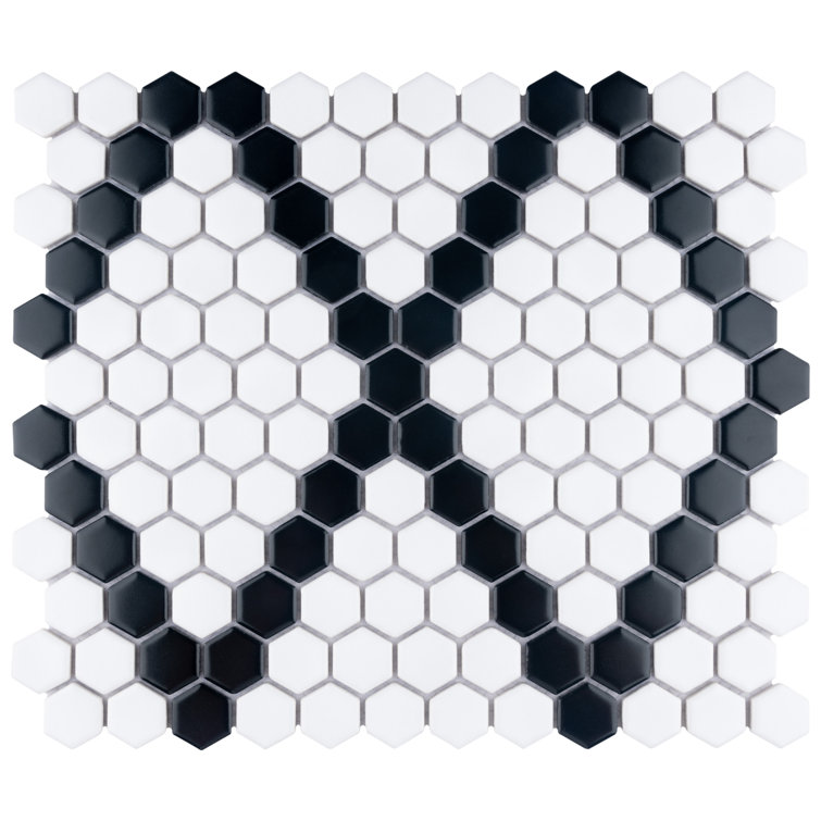Metro Hex Matte White and Black Diamond Porcelain Mosaic Tile