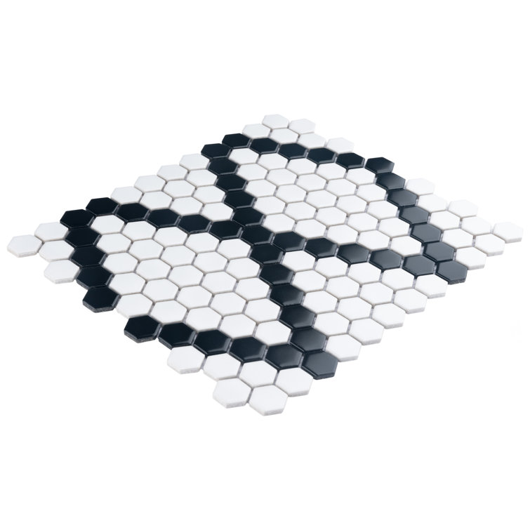 Metro Hex Matte White and Black Diamond Porcelain Mosaic Tile