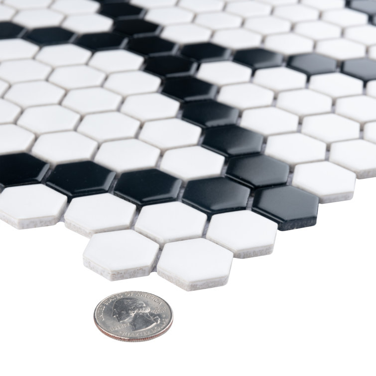 Metro Hex Matte White and Black Diamond Porcelain Mosaic Tile