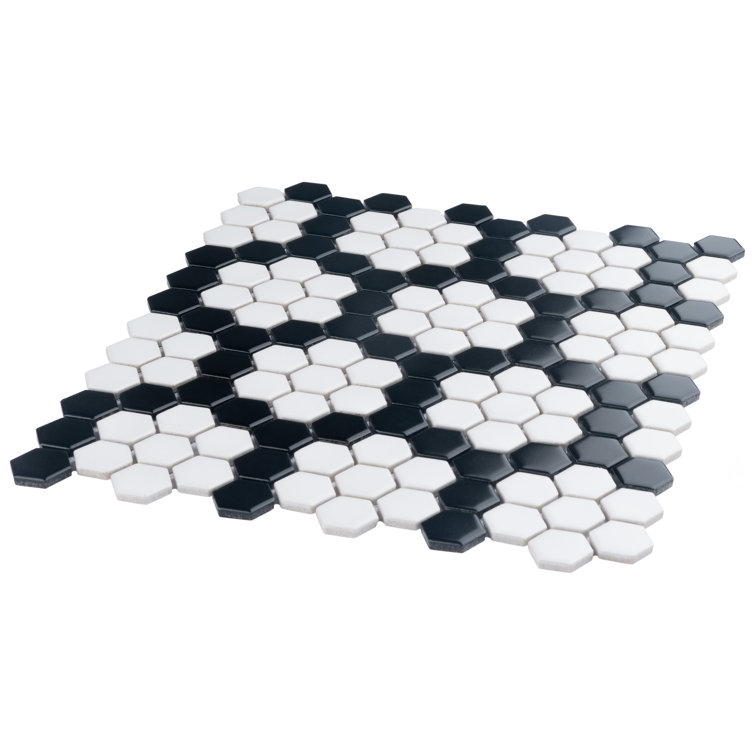 Metro Hex Matte White and Black Porcelain Mosaic Tile