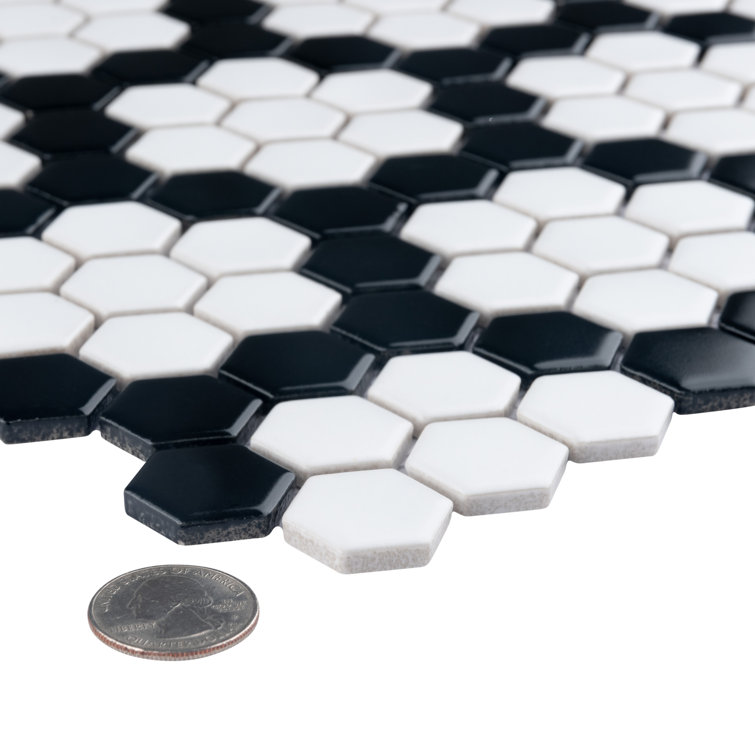 Metro Hex Matte White and Black Porcelain Mosaic Tile