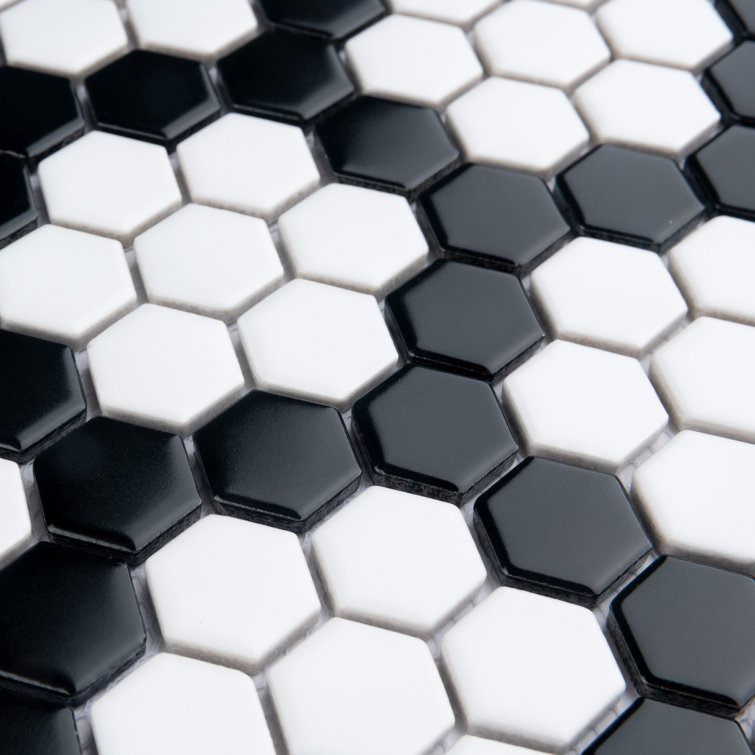 Metro Hex Matte White and Black Porcelain Mosaic Tile