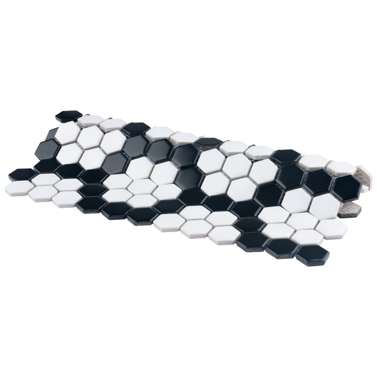Metro Hex Matte White and Black Porcelain Mosaic Tile
